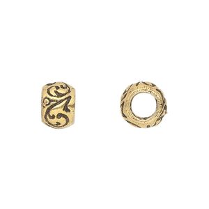 Bead, antique gold-finished brass, 10x7mm rondelle with swirl design. Sold per pkg of 2.
