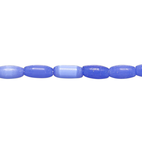 Bead, cat's eye glass (fiber optic glass), cobalt blue, 8x4mm-8x5mm oval. Sold per 15-inch strand, approximately 45 beads. image number 0