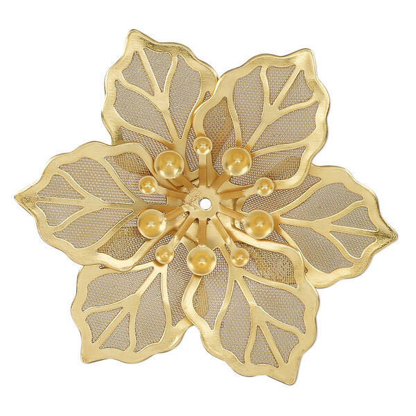Component, gold-finished steel, 51.5x46mm single-sided flower. Sold per pkg of 2. image number 0