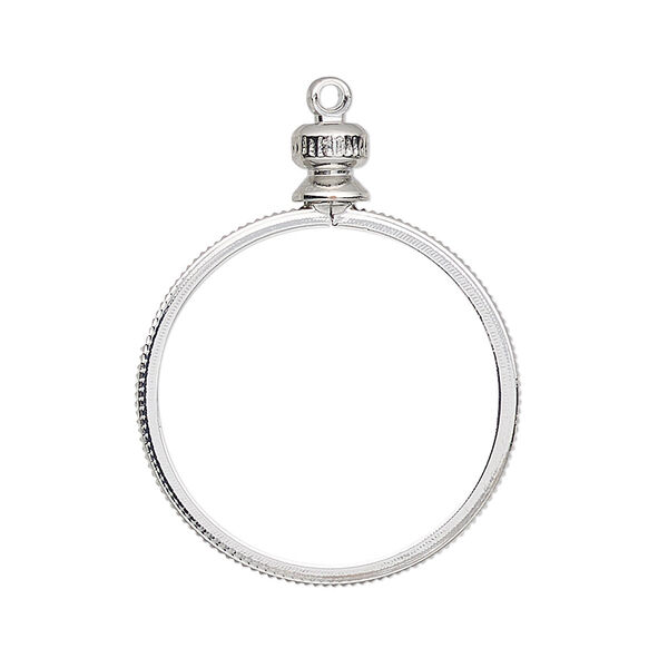 Drop, imitation nickel-plated brass, 33x25mm round with twist-off top and open back with 24mm flat round bezel setting. Sold individually. image number 0