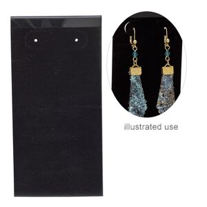 Earring card, flocked plastic, black, 4x2-inch rectangle with leverback tabs. Sold per pkg of 25.