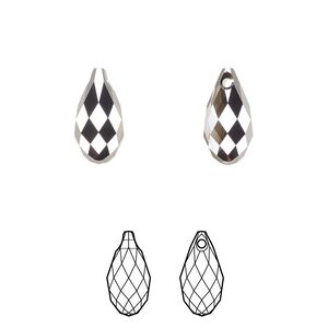 Briolette 144pk crystal silver night, Swarovski® 13x6.5mm pendant drop 6010