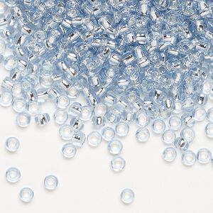 Seed bead, Dyna-Mites™, glass, silver-lined translucent light blue, #8 round. Sold per 40-gram pkg.
