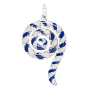 Focal, lampworked glass 1pkg1, opaque black / clear / white with copper-colored glitter, 3x1.5 inch swirl.