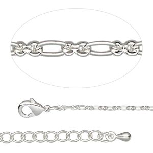 Chain 1pkg1 silver-plated figure 8, 1.7mm / lobster claw clasp, steel / brass 18 inch