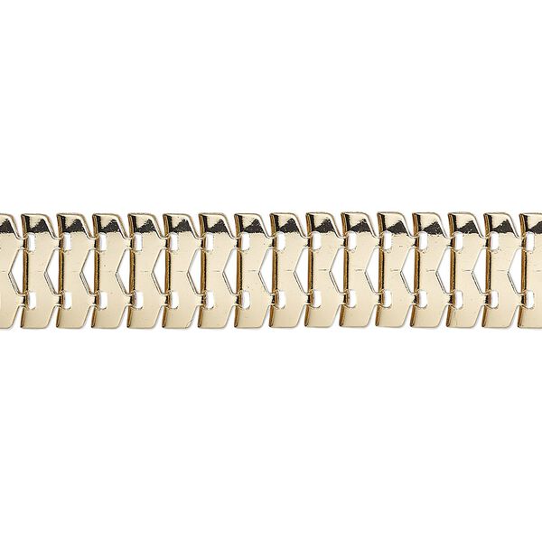 Chain, gold-finished steel, 10mm interlocking band link. Sold per pkg of 5 feet. image number 0