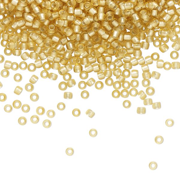 Seed bead, TOHO BEADS®, glass, pkg/7.5g, #11 round, translucent silver-lined frosted light topaz (TR-11-22F). image number 0