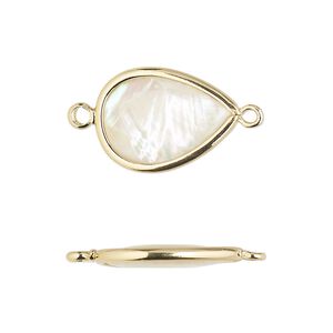 Link, mother-of-pearl shell and gold-finished brass (assembled), 18.5x13.5mm-20x15mm double-sided teardrop. Sold per pkg of 4.