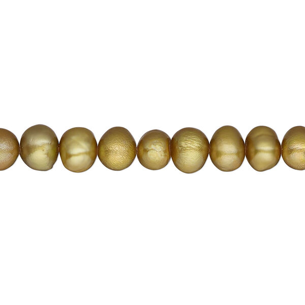 Pearl, cultured freshwater (dyed), golden olive, 5-6mm semi-round, C- grade, Mohs hardness 2-1/2 to 4. Sold per 15-inch strand. image number 0