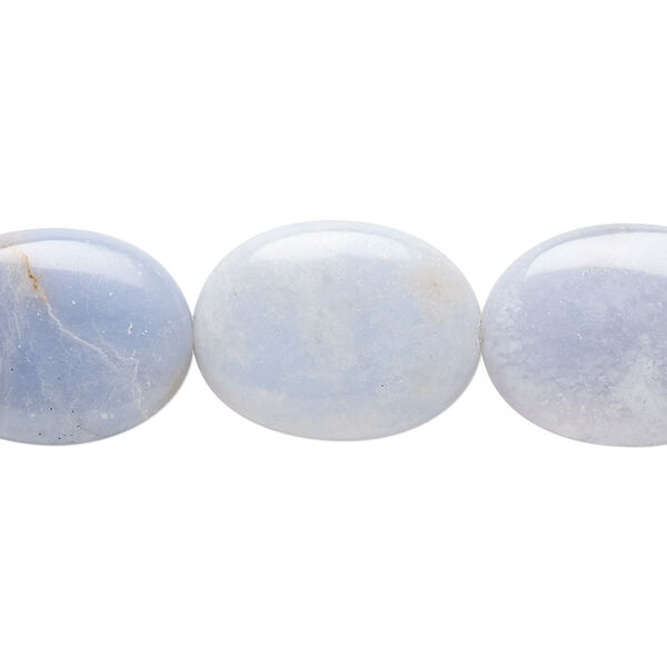 Bead, blue chalcedony (natural), 20x15mm flat oval, C grade, Mohs hardness 7. Sold per 8-inch strand. image number 0