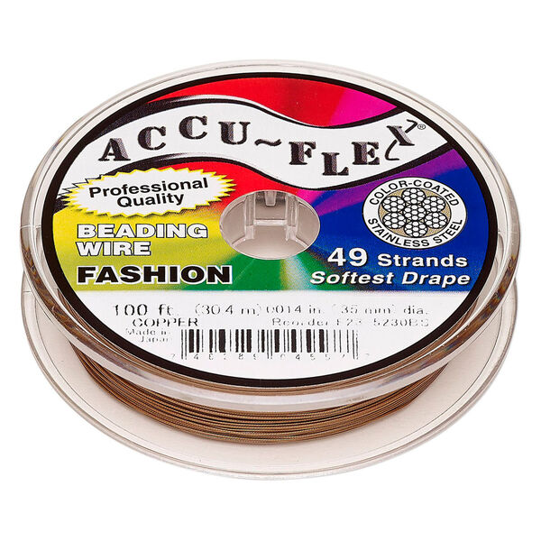 Beading wire, Accu-Flex&reg;, nylon and stainless steel, copper, 49 strand, 0.014-inch diameter. Sold per 100-foot spool. image number 0