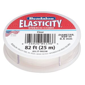 Cord, Beadalon® ELASTICITY®, elastic rubber, pkg/25m, 0.5mm diameter, clear.