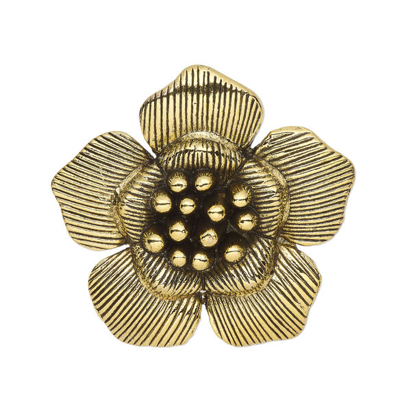 Pendant, antique gold-finished "pewter" (zinc-based alloy), 41x39mm single-sided flower with hidden loop. Sold Individually. image number 0