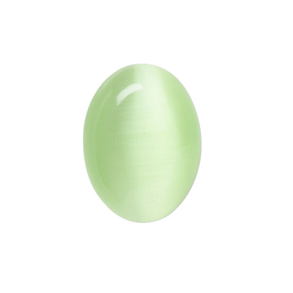 Cabochon, cat's eye glass (fiber optic glass), light green, 8x6mm calibrated oval, quality grade. Sold per pkg of 10. image number 0