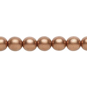 Bead, Czech glass druk, opaque satin metallic light copper, 8mm round. Sold per 15-1/2" to 16" strand.