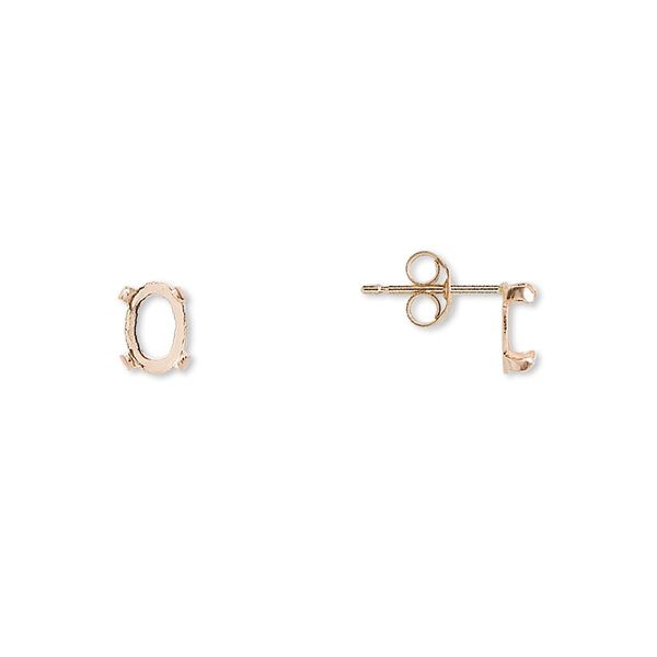 Earstud, Cab-Tite™, 14Kt gold, 6x4mm 4-prong oval setting. Sold per pair. image number 0