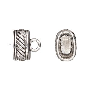 Cord end, glue-in, antique silver-finished "pewter" (zinc-based alloy), 16x10x8mm lined oval, 12.5x7mm inside diameter. Sold per pkg of 4.