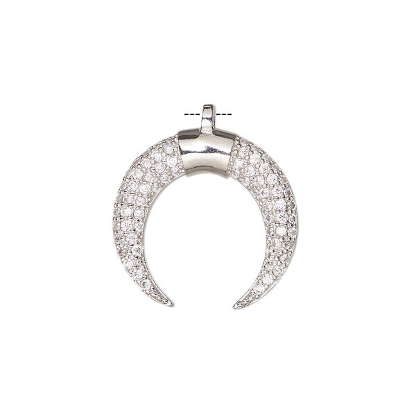 Drop, cubic zirconia and silver-finished brass, clear, 20x19mm single-sided naja. Sold individually. image number 0