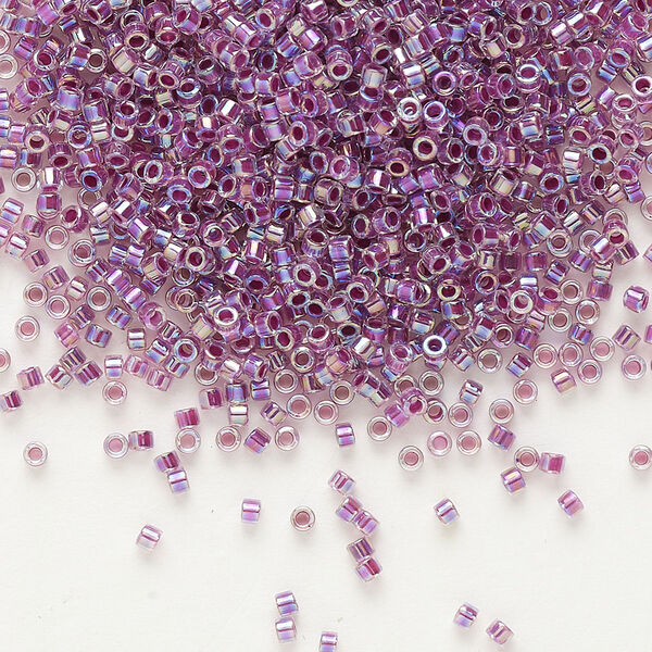 Seed bead, Delica®, glass, pkg/250g, #11 round, translucent raspberry-lined rainbow crystal clear (DB-0056). image number 0