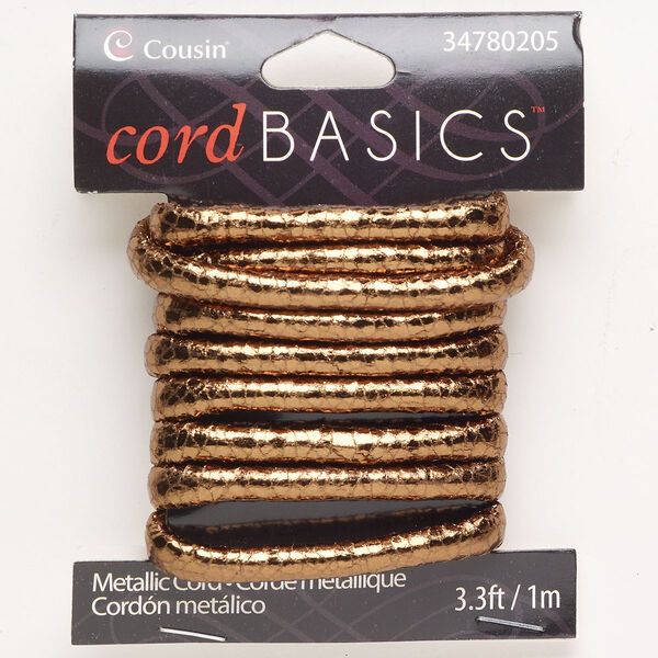 Cord, faux leather, metallic bronze, 4mm round. Sold per pkg of 1 meter. image number 0