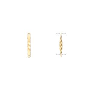 Link, gold-plated brass, 12x2mm twisted bar. Sold per pkg of 50.