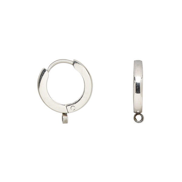 Earring, stainless steel, 15mm hinged hoop with closed loop and latch-back closure. Sold per pair. image number 0
