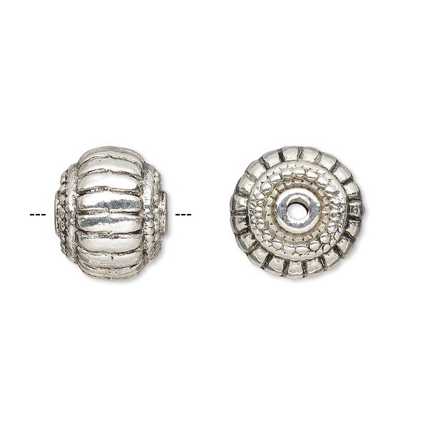 Bead, antique silver-plated "pewter" (zinc-based alloy), 14x11mm fluted rondelle. Sold per pkg of 4. image number 0