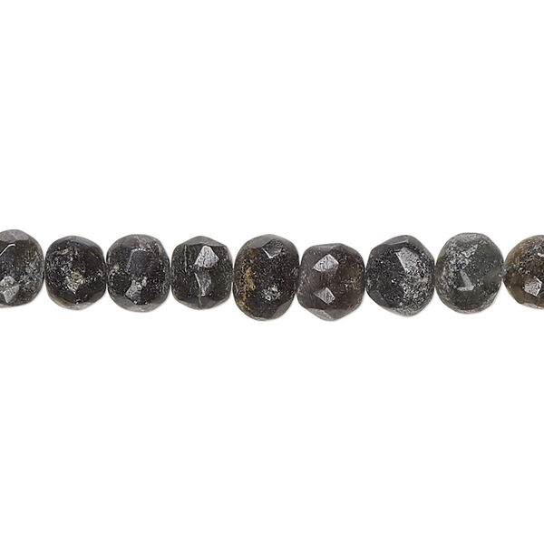 Bead, grey feldspar (natural), dark, 5-7mm hand-cut faceted uneven round, D grade, Mohs hardness 6 to 6-1/2. Sold per 14-inch strand. image number 0