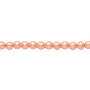 Bead, Czech pearl-coated glass druk, opaque iridescent light coral, 4mm round. Sold per 15-1/2" to 16" strand.