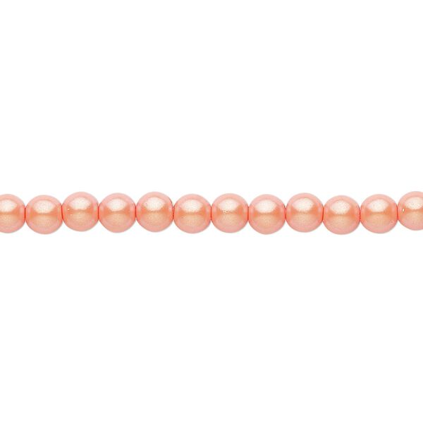 Bead, Czech pearl-coated glass druk, opaque iridescent light coral, 4mm round. Sold per 15-1/2" to 16" strand. image number 0