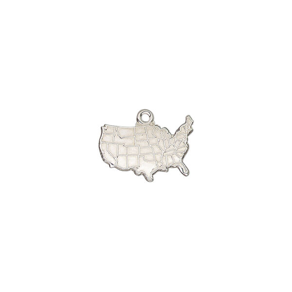 Charm, sterling silver, 14x10mm single-sided textured USA map. Sold individually. image number 0
