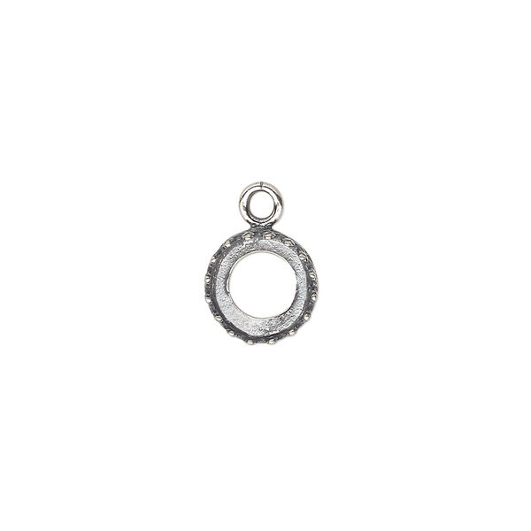 Drop, JBB Findings, antiqued sterling silver, 9mm round with open back and decorative trim, 8mm round bezel setting. Sold individually. image number 0
