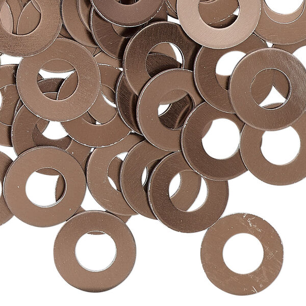 Washer, anodized aluminum, brown, 13mm double-sided flat round blank with 6mm hole, 20 gauge. Sold per pkg of 100. image number 0