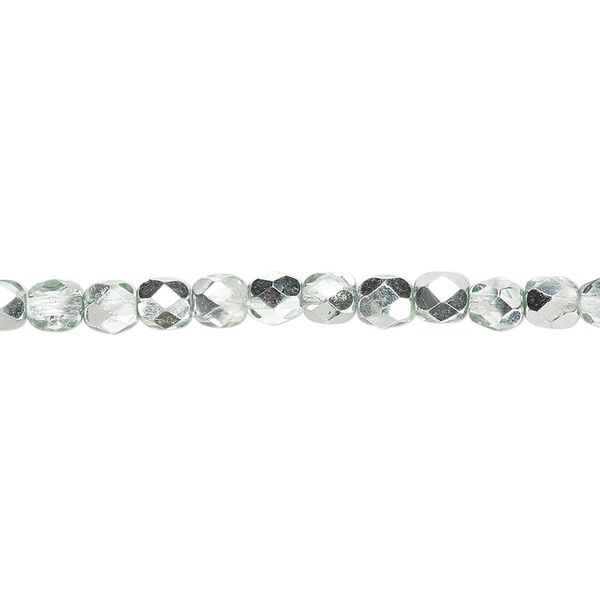 Bead, Czech fire-polished glass, clear with half-coat metallic icy teal, 4mm faceted round. Sold per 15-1/2" to 16" strand. image number 0