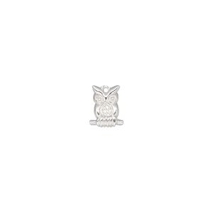 Charm, sterling silver, 9x7mm single-sided owl. Sold per pkg of 2.