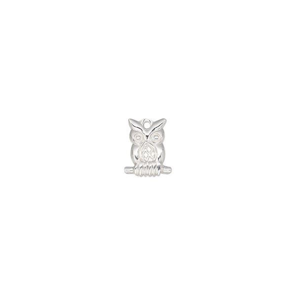 Charm, sterling silver, 9x7mm single-sided owl. Sold per pkg of 2. image number 0