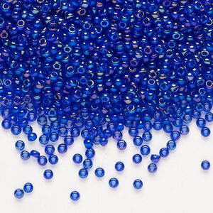 Seed bead, Preciosa Ornela Czech glass, pkg/50g, #11 rocaille, translucent rainbow blue, (31100).