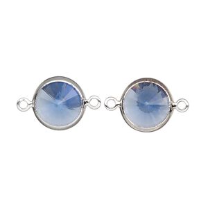 Link, Vintage Crystal™, crystal and silver-plated brass, sapphire, 12mm rivoli. Sold per pkg of 2.