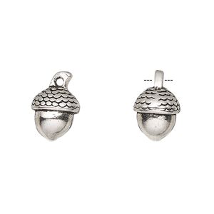 Charm, antique silver-finished "pewter" (zinc-based alloy), 11x10mm 3D acorn. Sold per pkg of 4.
