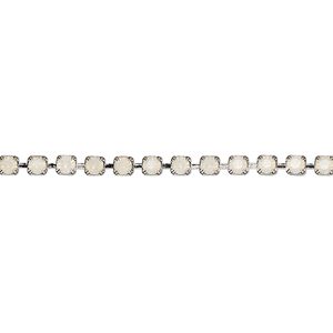 Cupchain, VINTAGE Crystal™, imitation rhodium-plated brass and crystal, white opal, 2.6mm round. Sold per pkg of 1 meter.