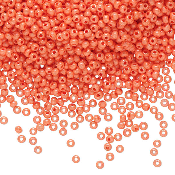 Seed bead, Preciosa Ornela Czech glass, pkg/500g, #11 rocaille, opaque terra intensive dyed orange chalkwhite, (16A91). image number 0