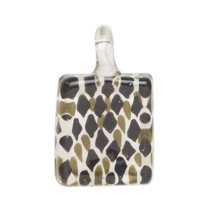 Focal, lampworked glass 1pkg1, opaque multicolored with gold-colored glitter, 29x20mm-31x23mm single-sided rectangle.