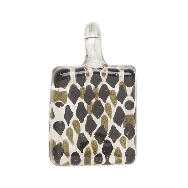 Focal, lampworked glass 1pkg1, opaque multicolored with gold-colored glitter, 29x20mm-31x23mm single-sided rectangle. image number 0