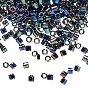 Seed bead, Delica®, glass, pkg/50g, #8 round, opaque rainbow black (DBL-0005).