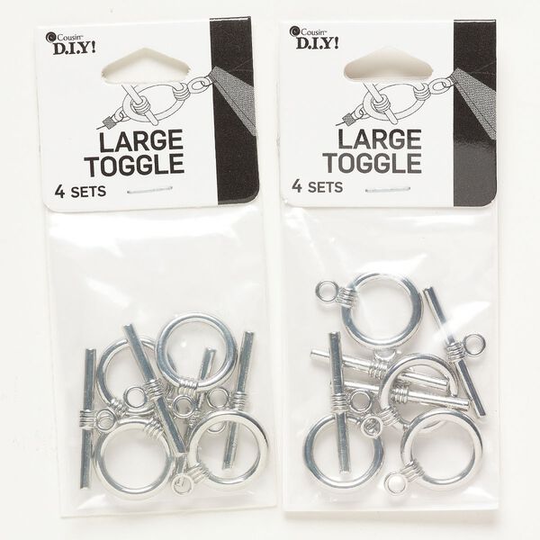 Clasp toggle brass 8pk 18mm round, antique silver finish image number 0