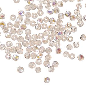 Czech fire-polished glass 1pkg120, faceted round bead translucent light rose AB 3mm