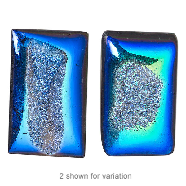 Druzy agate 1pkg1, hand-cut non-calibrated dichroic rectangle cab C grade, 27x17mm-31x18mm image number 0