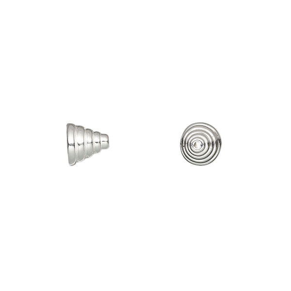 Bead cap, sterling silver, 6mm cone, fits 5-6mm bead. Sold per pkg of 2. image number 0