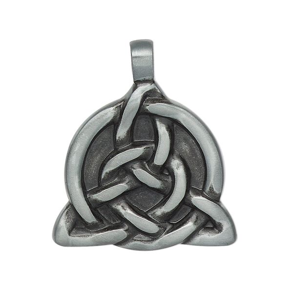 Pendant, enamel and "pewter" (zinc-based alloy), black, 32x28mm single-sided Celtic circle triangle. Sold individually. image number 0