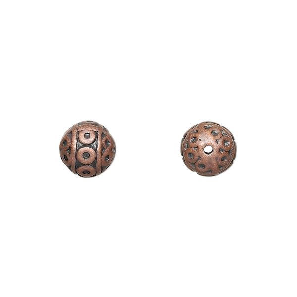 Bead, antique copper-finished "pewter" (zinc-based alloy), 8mm filigree round. Sold per pkg of 10. image number 0